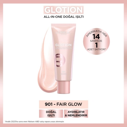 کرم روشن‌کننده و آبرسان لورال مدل Glotion All-In-One شماره 901 – Fair Glow