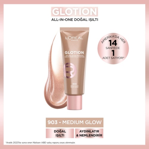 لوسیون درخشان‌کننده لورال مدل Glotion All-In-One رنگ 903 Medium Glow