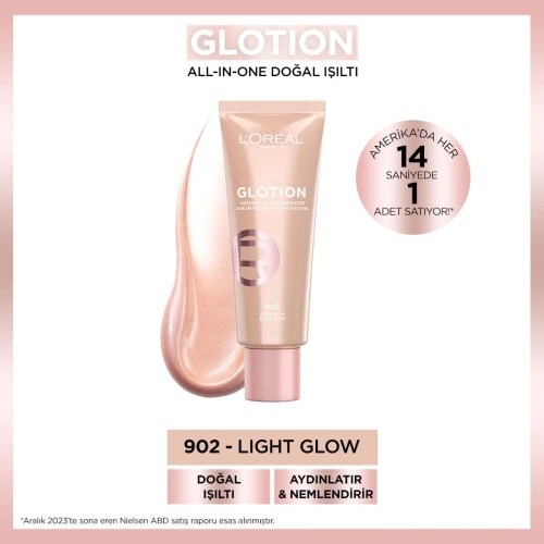 لوسیون روشن‌کننده و آبرسان لورال مدل Glotion All-In-One شماره 902 Light Glow